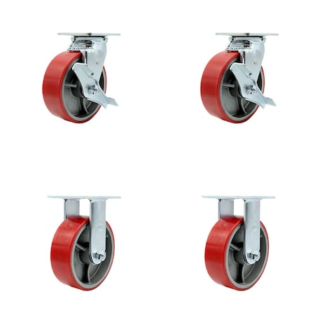 Service Caster Tool Box Caster Wheel Set 6'' Red Poly on Cast Iron Swivel Casters, 4PK TOOL-SCC-30CS620-PUR-RS-TLB-2-R-2